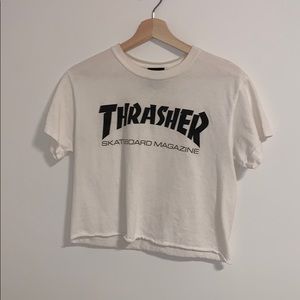 Thrasher White and Black Cropped Tee